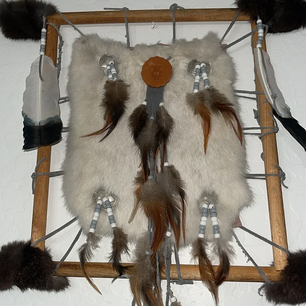 Handmade Dream Catcher Western home Decor Native American Leather Fur Feather